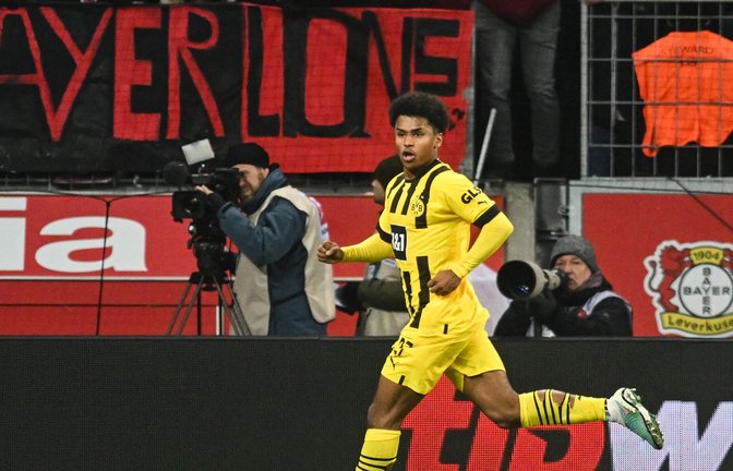 Karim Adeyemi brachte den BVB mit seinem ersten Bundesliga-Tor in Führung.<span class='image-autor'>Foto: Bernd Thissen/dpa</span>