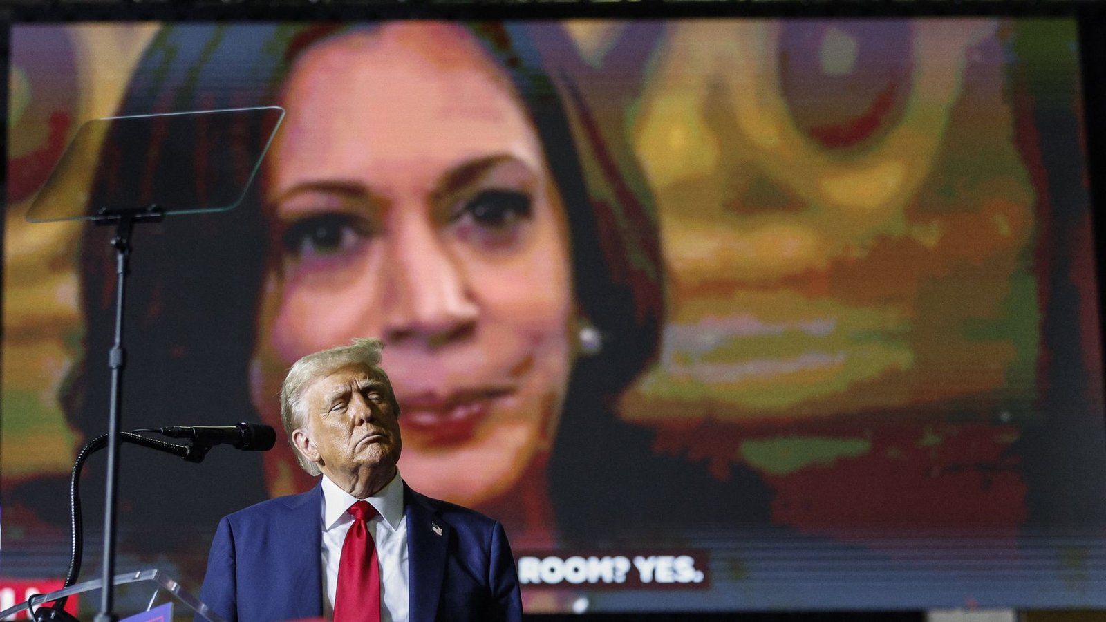 Trump hat bei seinen Events Videos von Kamala Harris eingespielt und kommentiert.Foto: dpa/Steven M. Falk Trump hat bei seinen Events Videos von Kamala Harris eingespielt und kommentiert.Foto: dpa/Steven M. Falk