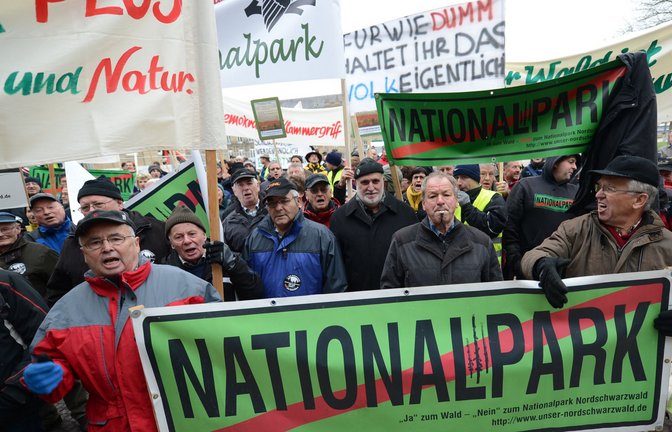 Der Nationalpark hat die Menschen gespalten – hier eine Demonstration der Gegner im November 2013.<span class='image-autor'>Foto: dpa/Franziska Kraufmann</span>