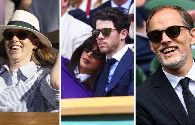 Gute Stimmung in Wimbledon (von links): Prinzessin Eugenie, Priyanka Chopra und Nick Jonas und Thomas Tuchel.<span class='image-autor'>Foto: IMAGO/i Images/IPS/Kirill KUDRYAVTSEV / AFP</span>