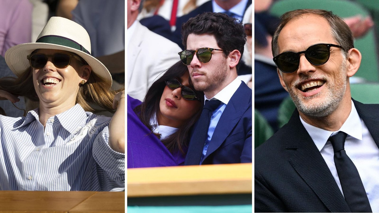 Gute Stimmung in Wimbledon (von links): Prinzessin Eugenie, Priyanka Chopra und Nick Jonas und Thomas Tuchel.Foto: IMAGO/i Images/IPS/Kirill KUDRYAVTSEV / AFP