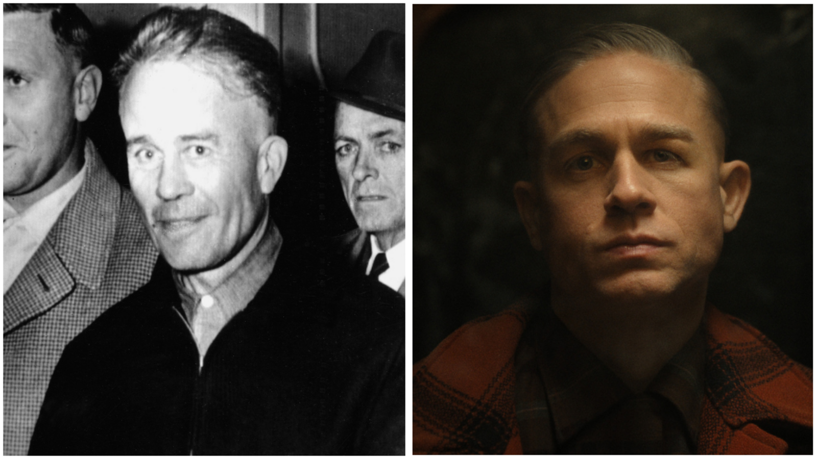 Der echte Ed Gein (l.) wird in der Netflix-Serie von Charlie Hunnam gespielt.Foto: IMAGO / United Archives International & Netflix