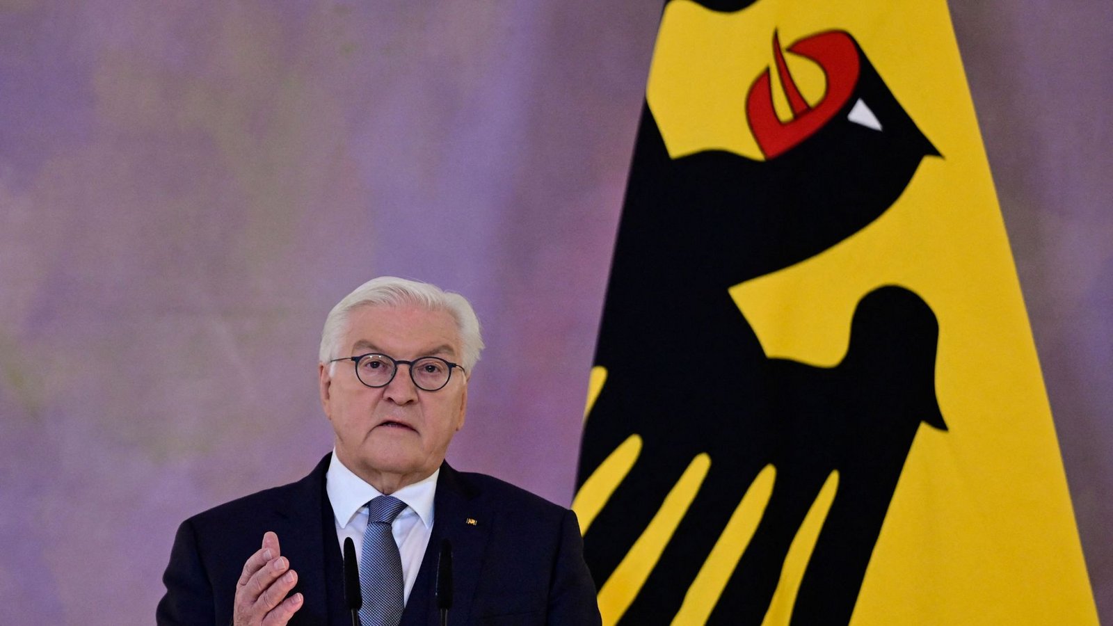 Bundespräsident Frank-Walter Steinmeier begründet seine Entscheidung für eine Neuwahl.Foto: AFP/John MacDougall