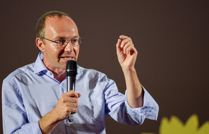 Wolfram Günther bei einem Wahlkampfauftritt in Dresden<span class='image-autor'>Foto: dpa/Jan Woitas</span>