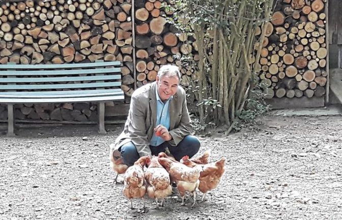 Zweites Frühstück für die Hühnerbande von Karl-Heinz Jäkel in Aurich.  Foto: Rücker