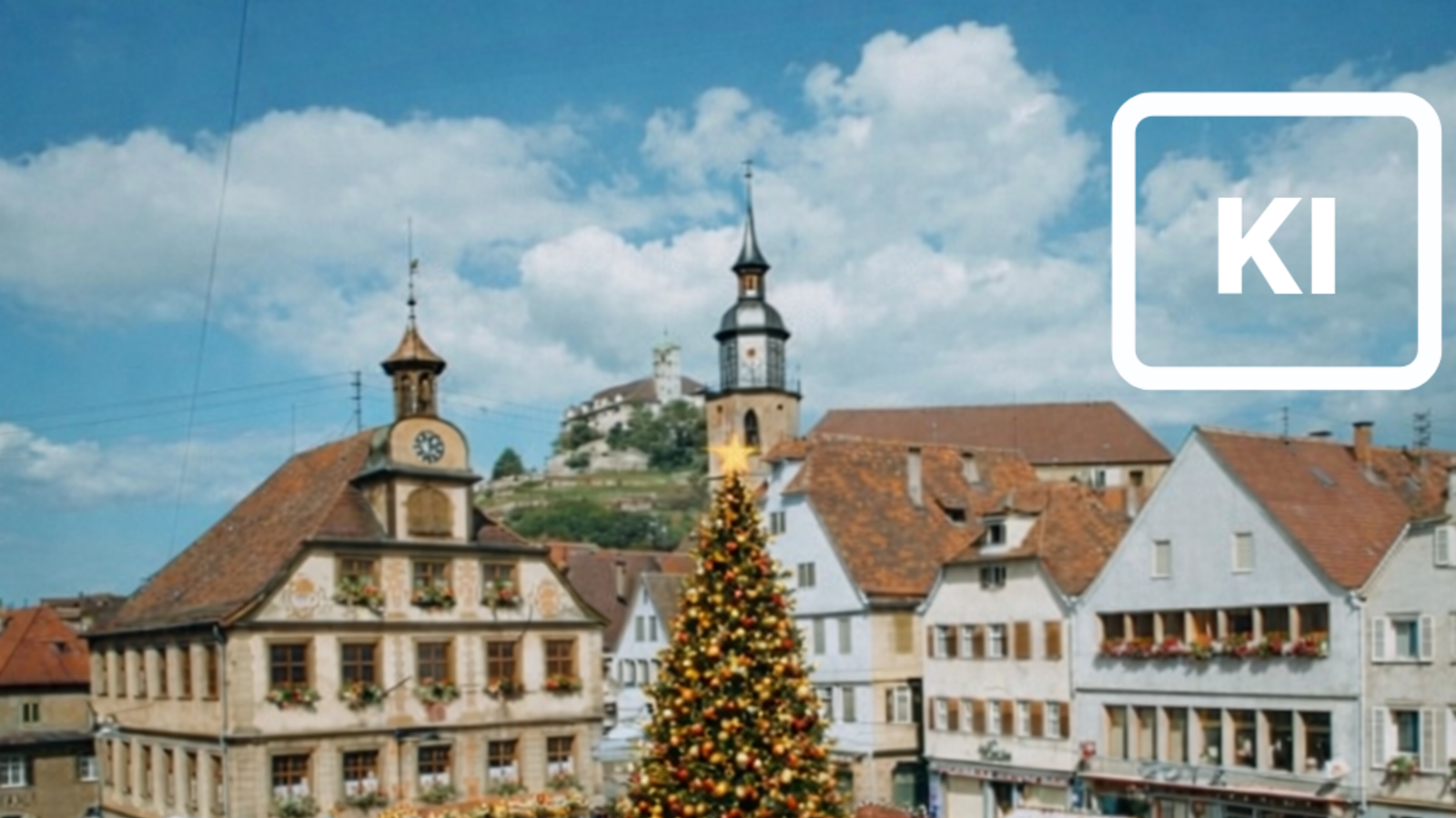 Geht es nach den Wünschen der Schüler der Kleinglattbacher Ottmar-Mergenthaler-Realschule, steht im Winter eine Schlittschuhbahn auf dem Vaihinger Marktplatz, wie dieses mit KI erstellte Bild zeigt. Foto: p
