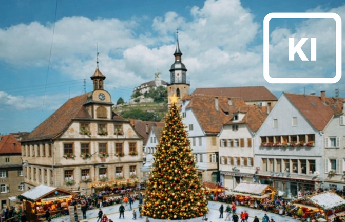 Geht es nach den Wünschen der Schüler der Kleinglattbacher Ottmar-Mergenthaler-Realschule, steht im Winter eine Schlittschuhbahn auf dem Vaihinger Marktplatz, wie dieses mit KI erstellte Bild zeigt. Foto: p