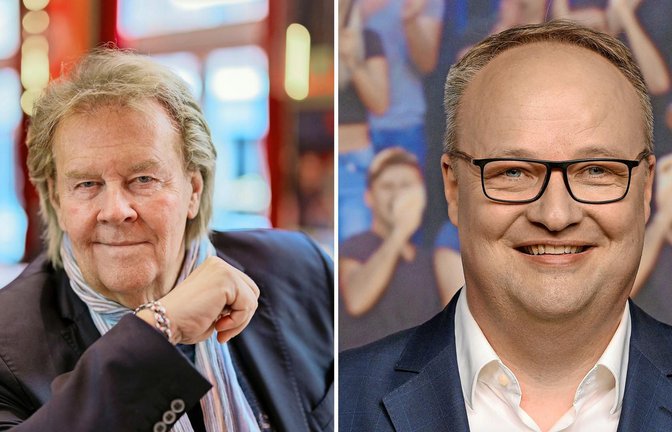 Zwischen Howard Carpendale (links) und Oliver Welke herrscht angespannte Stimmung.<span class='image-autor'>Foto: Rolf Vennenbernd/dpa/Collage STZN</span>