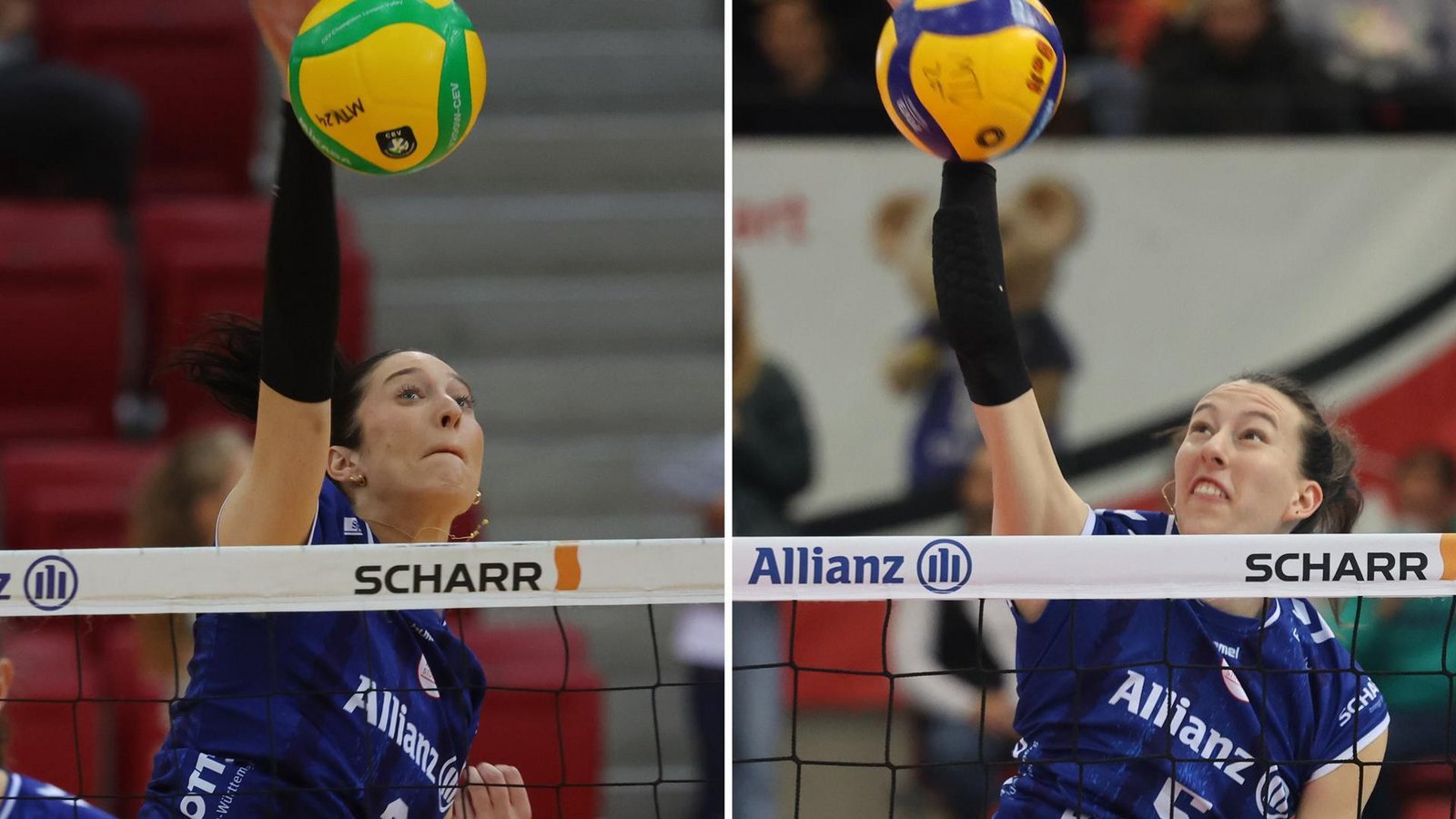 Jasmine Gross (li.) und Lydia Grote spielen auch in der kommenden Saison für Allianz MTV Stuttgart.Foto: Pressefoto Baumann/Hansjürgen Britsch