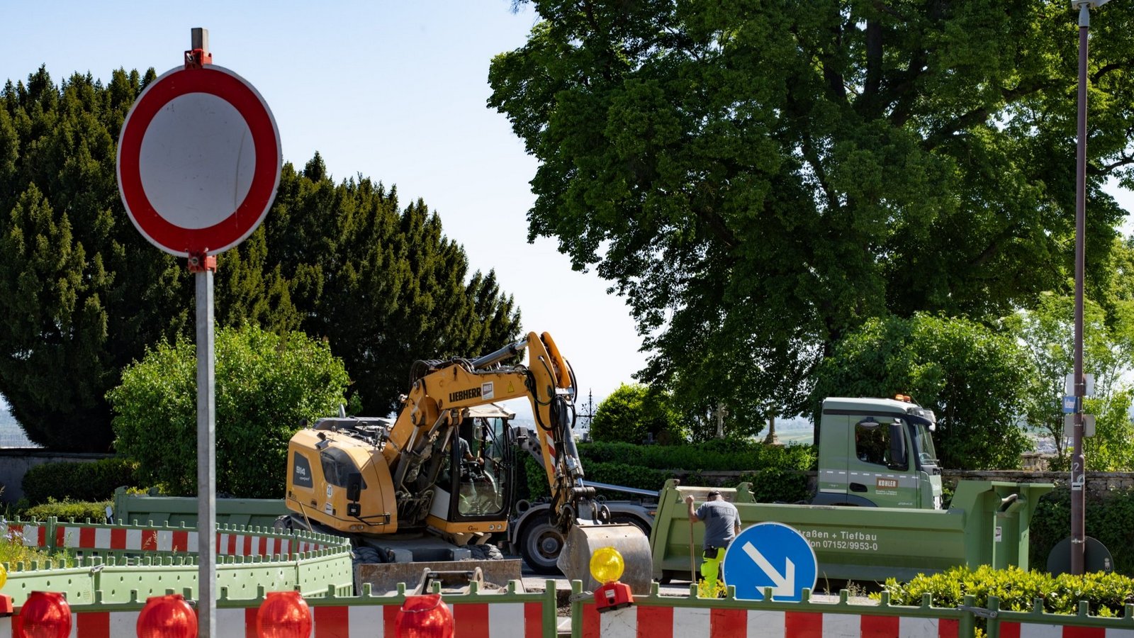 Die Kreuzung Pulverdinger Straße und Keltenstraße ist seit Montag ebenfalls komplett für den Verkehr gesperrt. Foto: Elijah Herth Die Kreuzung Pulverdinger Straße und Keltenstraße ist seit Montag ebenfalls komplett für den Verkehr gesperrt. Foto: Elijah Herth