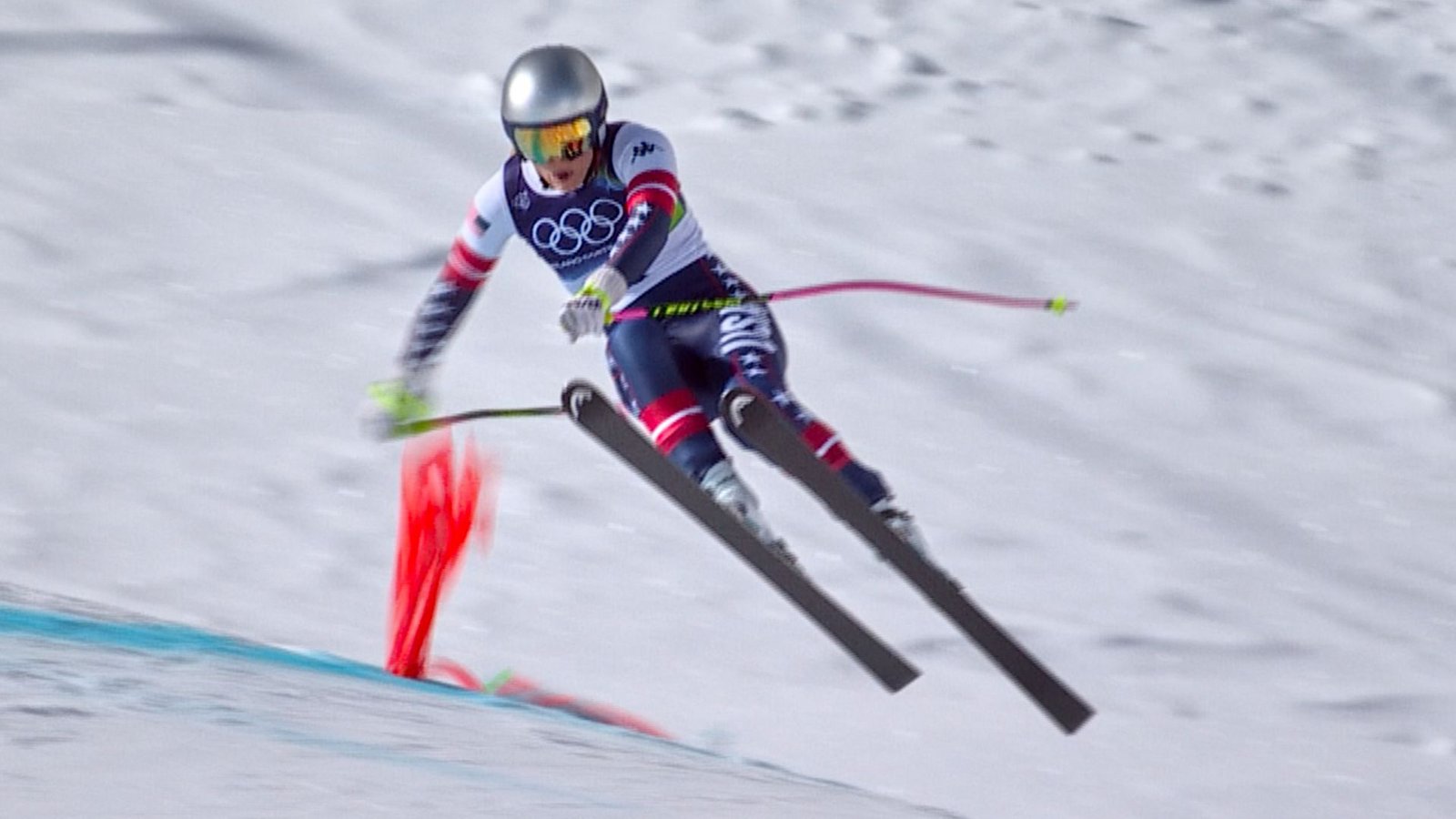 Zu eng am Tor – so passierte der Sturz von Lindsey Vonn in Cortina d’Ampezzo.Foto: Uncredited/Olympic Broadcasting Zu eng am Tor – so passierte der Sturz von Lindsey Vonn in Cortina d’Ampezzo.Foto: Uncredited/Olympic Broadcasting