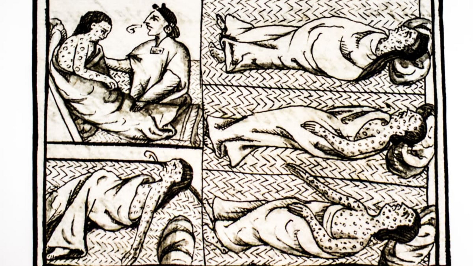 Die Einwohner der aztekischen Stadt Tenochtitlan sterben zu Tausenden an Pocken, die von spanischen Erobern nach Mittelamerika gebracht wurden (Auszug aus dem Florentine Codex, 16. Jahrhundert).Imago/Dreamstime