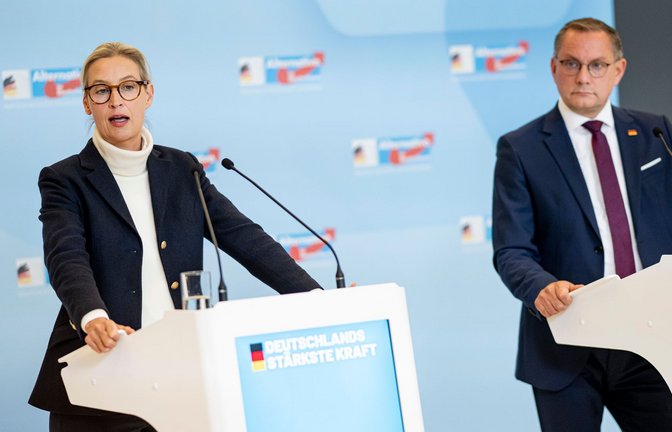 Alice Weidel und Tino Chrupalla dürften Anfang Juli beim Parteitag der AfD in Erfurt als Führungsduo bestätigt werden. (Archivbild)<span class='image-autor'>Foto: Fabian Sommer/dpa</span>