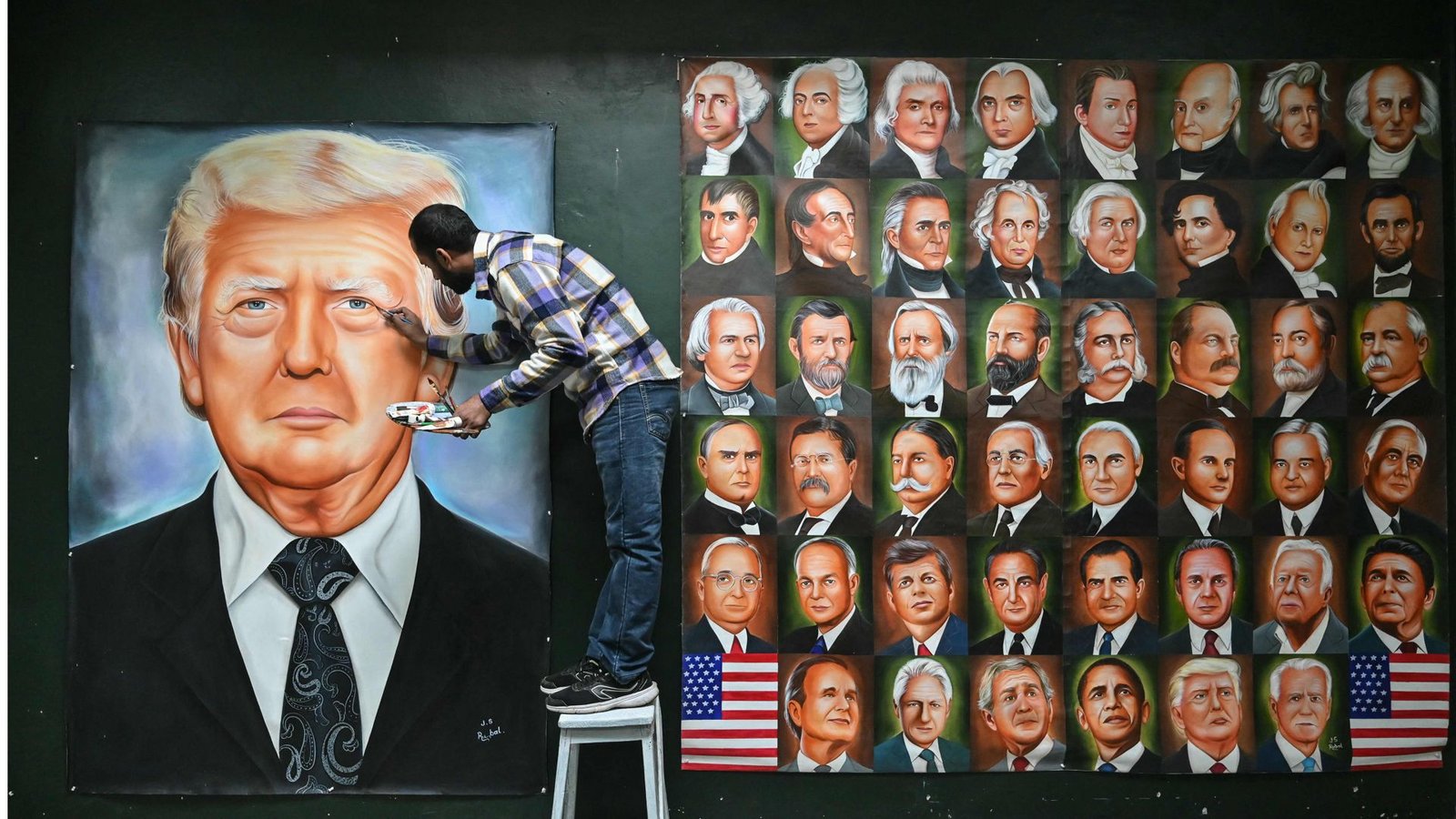 Kurz vor der Rückkehr Donald Trumps ins Weiße Haus an diesem Montag finalisiert ein Künstler ein Gemälde von ihm.Foto: AFP/Narinder Nanu Kurz vor der Rückkehr Donald Trumps ins Weiße Haus an diesem Montag finalisiert ein Künstler ein Gemälde von ihm.Foto: AFP/Narinder Nanu