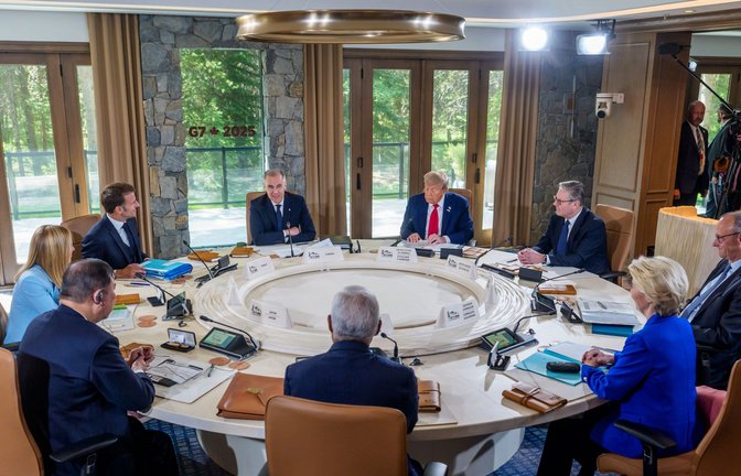 G7-Gipfel im kanadischen Kananaskis: Am Dienstag geht es weiter, allerdings ohne Donald Trump.<span class='image-autor'>Foto: Michael Kappeler/dpa-Pool/dpa</span>