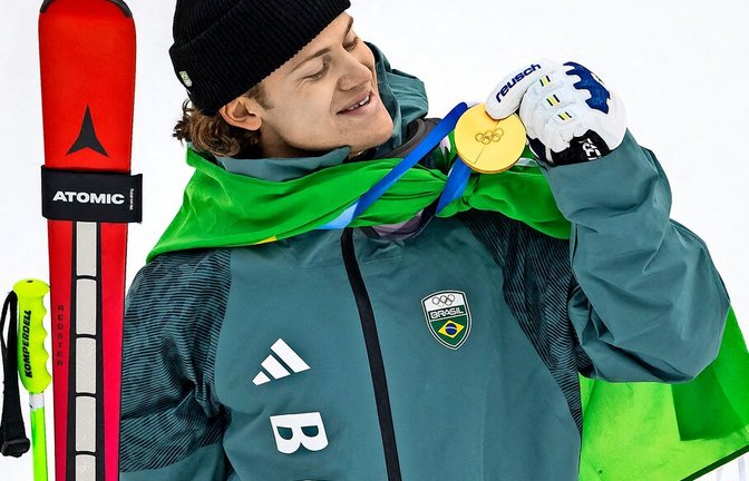 Lucas Pinheiro Braathen holt das erste Gold für Brasilien bei Winterspielen.<span class='image-autor'>Foto: AFP/Cofrini</span>