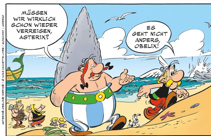 Asterix und Obelix gehen wieder mal auf Reisen.<span class='image-autor'>Foto: Story House Egmont/ASTERIX® OBELIX® IDEFIX® / © 2025 HACHETTE LIVRE / GOSCINNY – UDERZO</span>