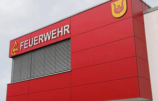 Tierisch geht’s an dieser Fassade in Sersheim zu. Rechts ist das Gemeindewappen mit Büffelgehörn zu sehen, links das Feuerwehrsignet Baden-Württemberg mit dem Stauferlöwen, der in eine Flamme schreitet und diese bekämpft.  Foto: Rücker