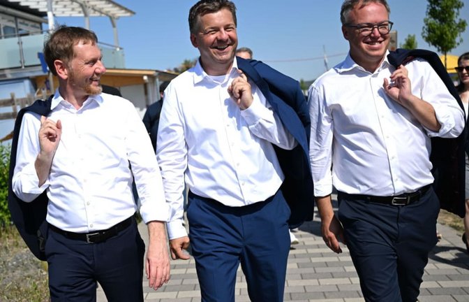 Richtung Reformen? Oder lieber doch nicht? Die CDU-Ministerpräsidenten Michael Kretschmer (Sachsen), Sven Schulze (Sachsen-Anhalt) und Mario Voigt (Thüringen) bei ihrem Treffen Ende Juli.<span class='image-autor'>Hendrik Schmidt/dpa</span>