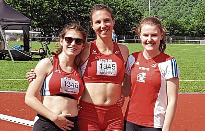 Das Siebenkampftrio der LG-Neckar-Enz bei den Regionalmeisterschaften in Winterbach: Sophia Schmid, Lisa Durian sowie Klara Brosi (von links) Foto: privat