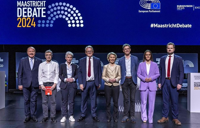 In Maastricht haben sich die Spitzenkandidaten der Fraktionen im Europaparlament vor der Europawahl im Juni eine  Debatte geliefert. Präsentiert wurde ein interessanter Abend, der aber  auf sehr wenig Interesse stieß.<span class='image-autor'>Foto: AFP/MARCEL VAN HOORN</span>