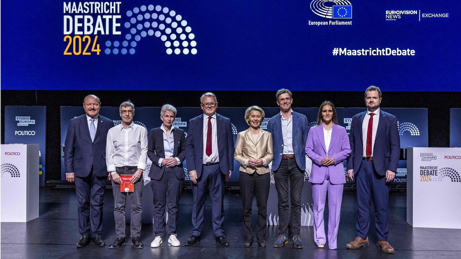 In Maastricht haben sich die Spitzenkandidaten der Fraktionen im Europaparlament vor der Europawahl im Juni eine  Debatte geliefert. Präsentiert wurde ein interessanter Abend, der aber  auf sehr wenig Interesse stieß.Foto: AFP/MARCEL VAN HOORN