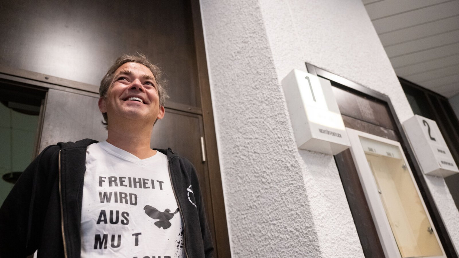 Michael Ballweg im Stuttgarter Landgericht.Foto: dpa/Marijan Murat