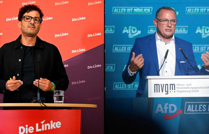 Linken-Chef Luigi Pantisano und der AfD-Vorsitzender Tino Chrupalla<span class='image-autor'>Tobias Schwarz/afp / Ronny Hartmann/afp</span>