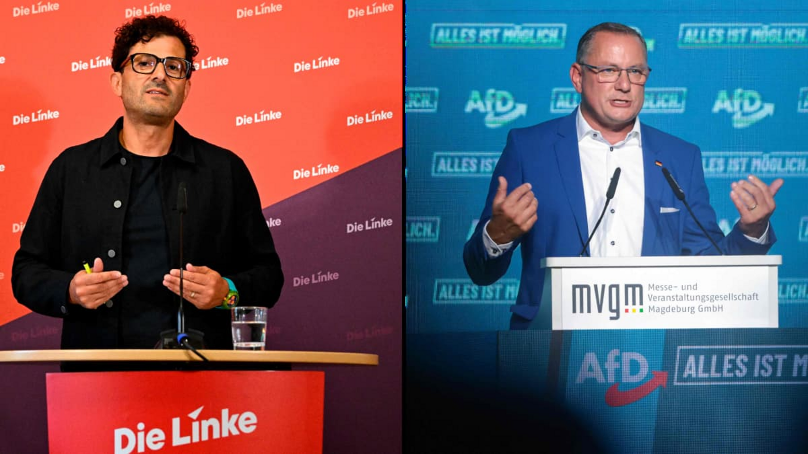 Linken-Chef Luigi Pantisano und der AfD-Vorsitzender Tino ChrupallaTobias Schwarz/afp / Ronny Hartmann/afp Linken-Chef Luigi Pantisano und der AfD-Vorsitzender Tino ChrupallaTobias Schwarz/afp / Ronny Hartmann/afp