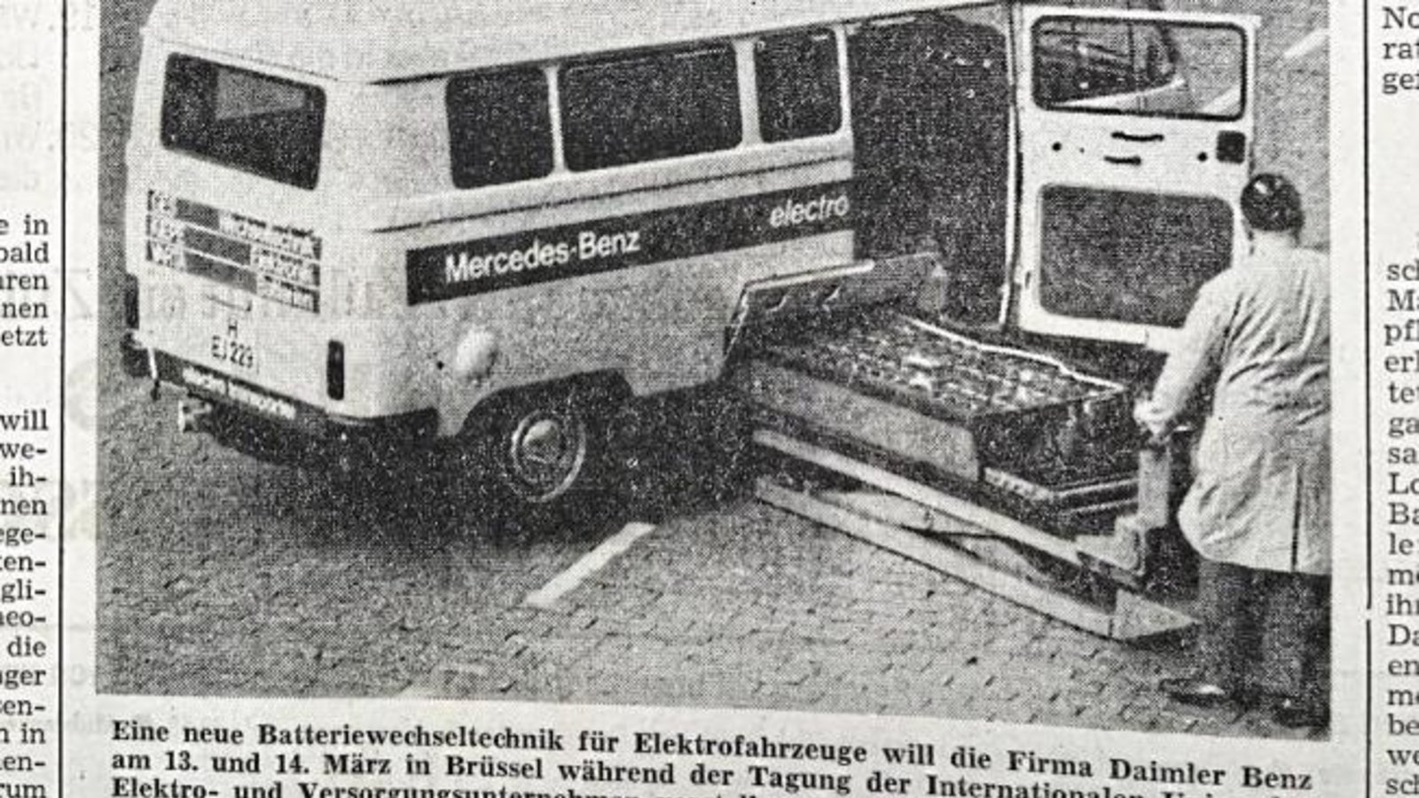 Kaum ein Thema, das nicht früher schon einmal diskutiert worden wäre: In der Zeitung von 1972 hat die Vaihinger Stadtarchivarin Andrea Majer das hochaktuelle Foto vom Batteriewechsel am Elektrofahrzeug und die Überlegung von Elektrotankstellen gefunden.