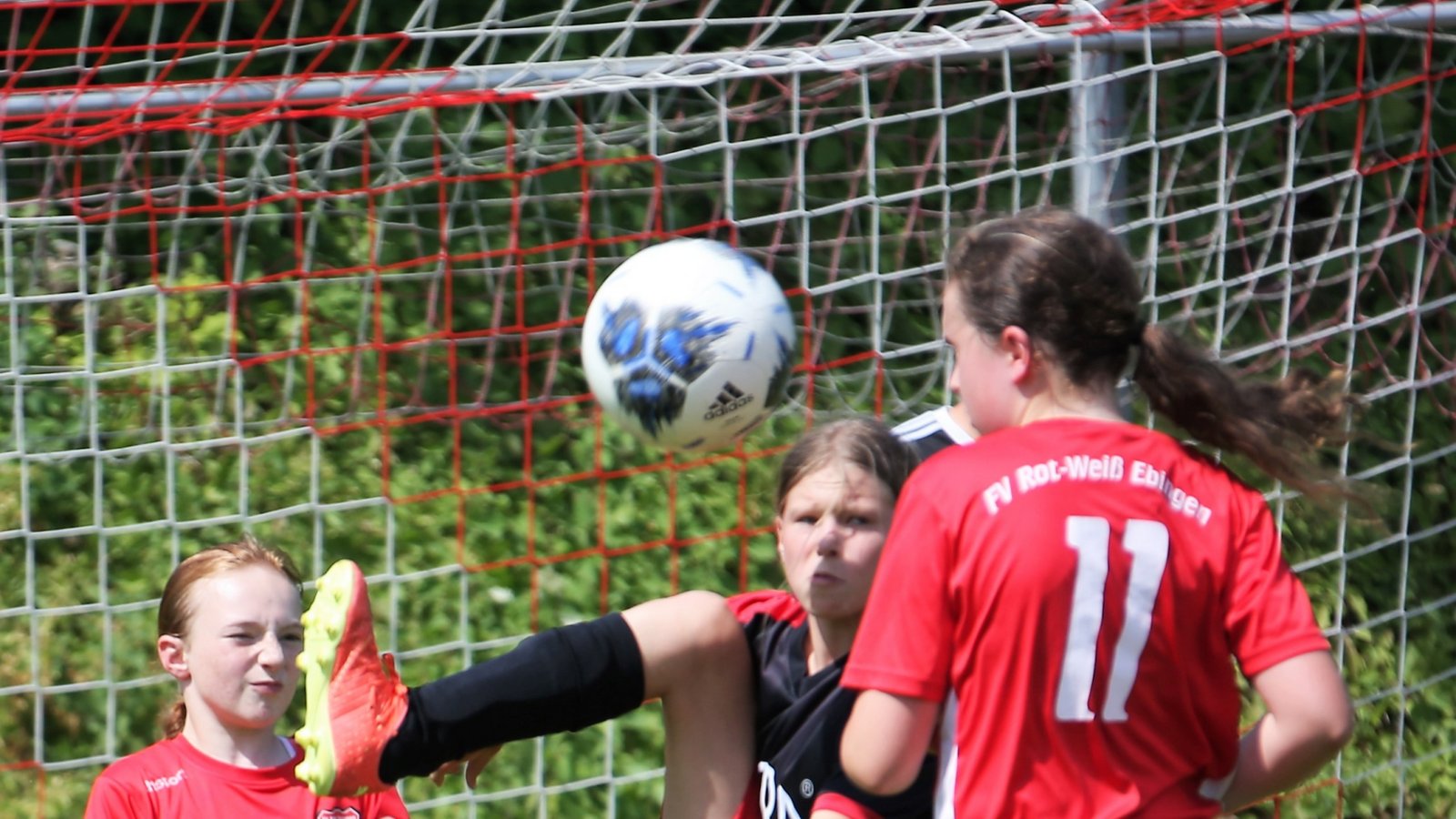 Die Horrheimer D-Juniorinnen (Mitte) schlagen beim eigenen Turnier den FV Rot-Weiß Ebingen mit 4:0 und gewinnen ebenso wie die B- und die E-Juniorinnen ihren Wettbewerb. Foto: Küppers