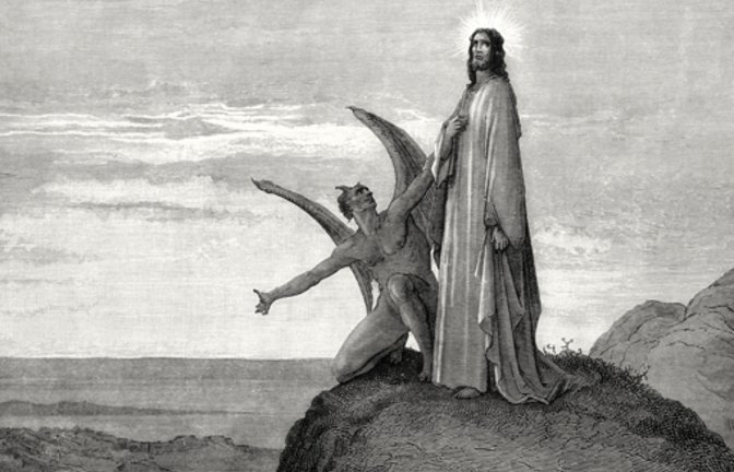 Der Teufel versucht Jesus in der Wüste (Illustration von Gustave Doré , 1832-1883).<span class='image-autor'>Foto: Mauritius images</span>