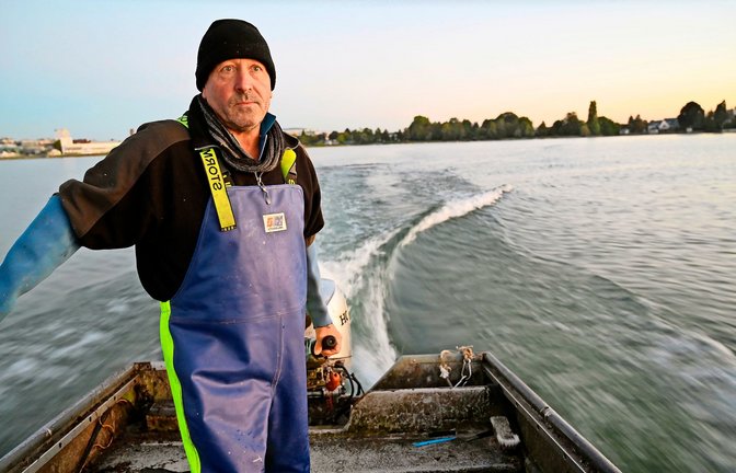 Paul Lachenmeir fährt frühmorgens aus den See hinaus.<span class='image-autor'>Foto: Stefan Jehle</span>