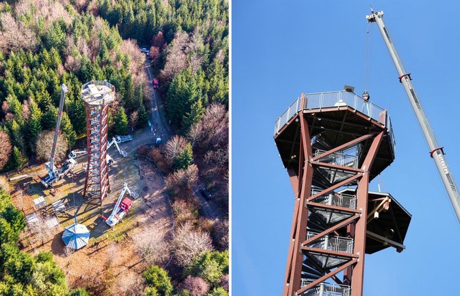 Die Arbeiten am Pforzheimer Aussichtsturm „Hohe Warte“ laufen seit vergangenem Montag und sollen bis zum Ende der Woche abgeschlossen sein.<span class='image-autor'>Foto: Dominik Mokrski, Stadt Pforzheim/Ljiljana Berakovic</span>