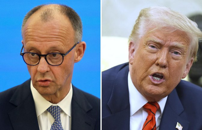 Merz und Trump telefonierten zwei Tage nach dem Amtsantritt des Bundeskanzlers.<span class='image-autor'>Foto: WOJTEK RADWANSKI/AFP/WOJTEK RADWANSKI / Evan Vucci/AP/dpa</span>