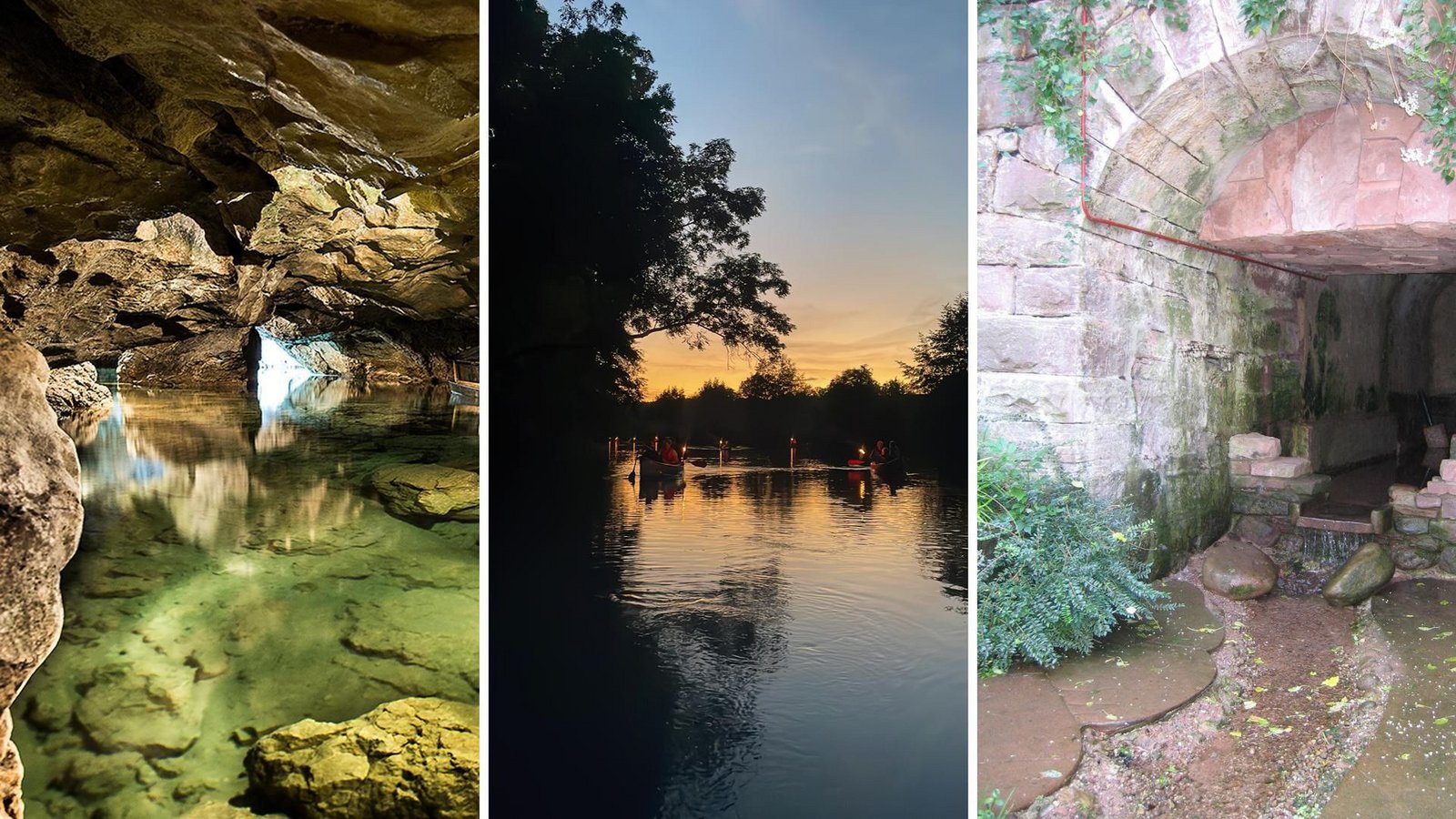 Perfekt an heißen Sommertagen: Wimsener Höhle, magische Dämmerung auf der Enz und ein Bächle in der Innenstadt von Calw (v.l.n.r.).Foto: TessBrüder, Zugvögel, Stadt Calw Perfekt an heißen Sommertagen: Wimsener Höhle, magische Dämmerung auf der Enz und ein Bächle in der Innenstadt von Calw (v.l.n.r.).Foto: TessBrüder, Zugvögel, Stadt Calw