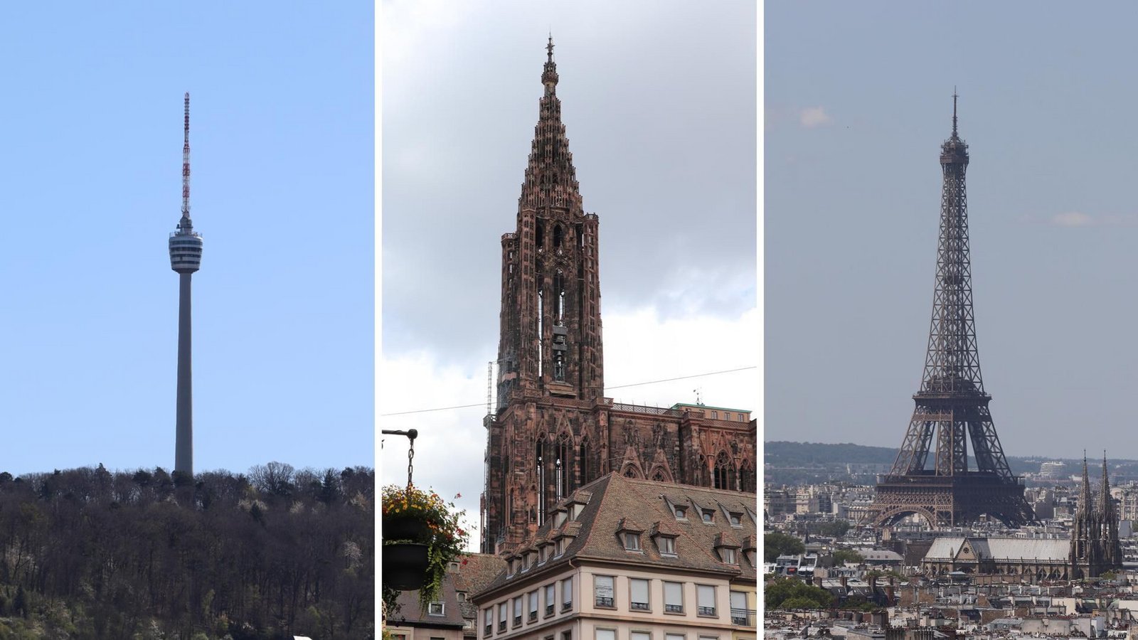 Stuttgarter Fernsehturm, Straßburger Münster, Pariser Eiffelturm: Über diese Stationen ist unser Reporter mit dem Deutschlandticket bis in die französische Hauptstadt gefahren.Foto: Julian Meier Stuttgarter Fernsehturm, Straßburger Münster, Pariser Eiffelturm: Über diese Stationen ist unser Reporter mit dem Deutschlandticket bis in die französische Hauptstadt gefahren.Foto: Julian Meier