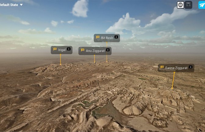 Digitaler Zwilling des Stadtzentrums von Uruk: So sieht es aus, wenn neueste Gaming-Technologie verwendet wird, um die Ausgrabungen von antiken Stätten wie hier die mesopotamische Metropole der Sumerer  virtuell erfahrbar zu machen.<span class='image-autor'>Foto: &nbsp;</span>