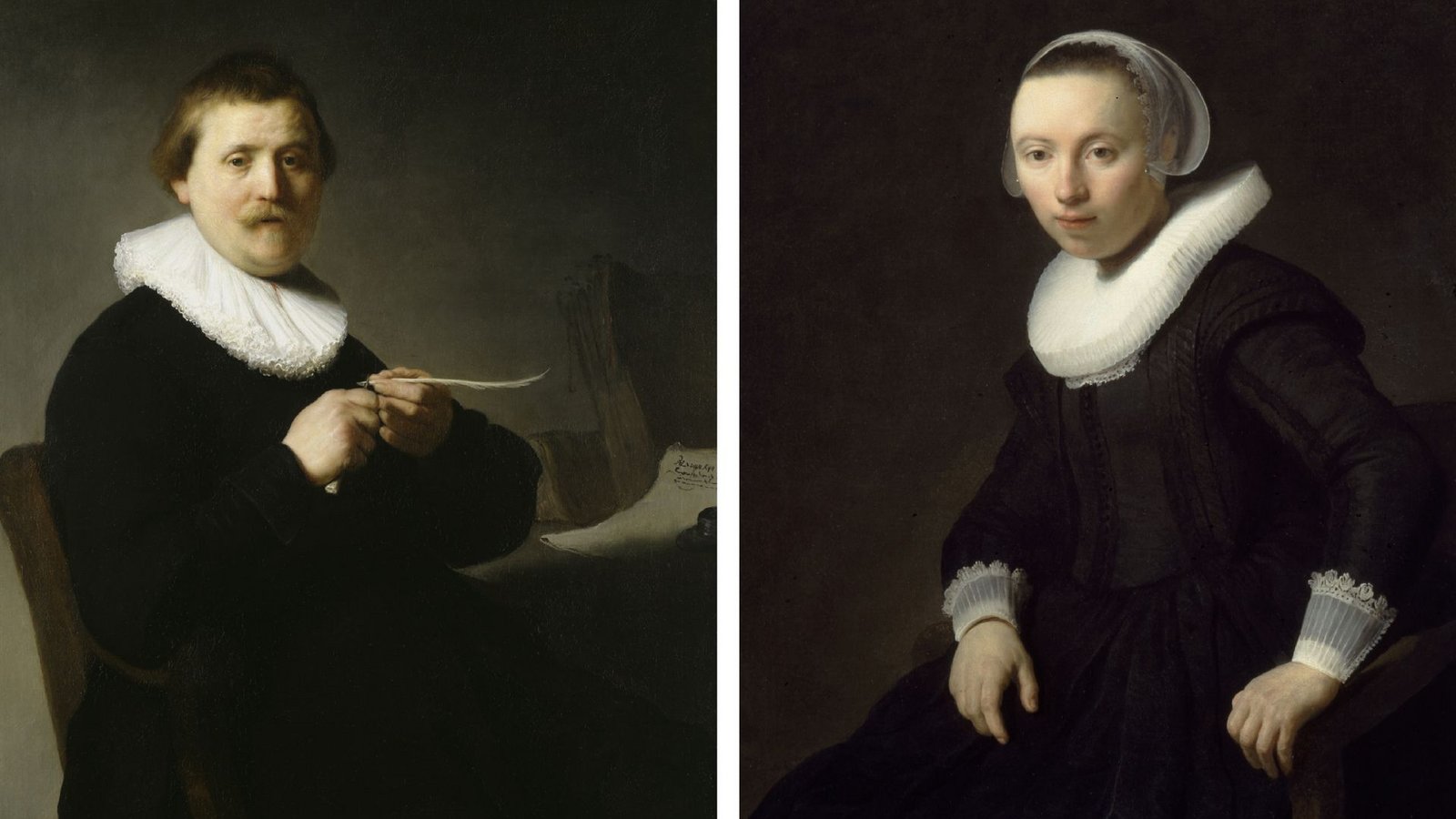 Mitten im Leben: Rembrandts „Bildnis eines federschneidenden Mannes“ und „Bildnis einer jungen Frau“, die gerade aufzustehen scheint, beide 1632.Foto: Hessen Kassel Heritage) und Gemäldegalerie der Akademie der bildenden Künste Wien Mitten im Leben: Rembrandts „Bildnis eines federschneidenden Mannes“ und „Bildnis einer jungen Frau“, die gerade aufzustehen scheint, beide 1632.Foto: Hessen Kassel Heritage) und Gemäldegalerie der Akademie der bildenden Künste Wien