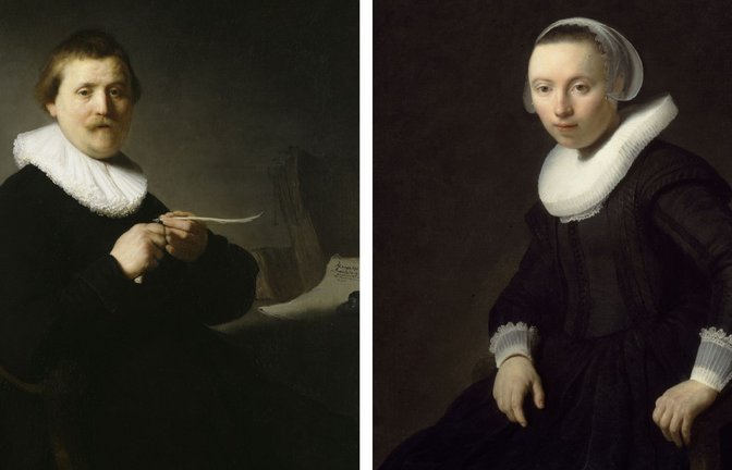Mitten im Leben: Rembrandts „Bildnis eines federschneidenden Mannes“ und „Bildnis einer jungen Frau“, die gerade aufzustehen scheint, beide 1632.<span class='image-autor'>Foto: Hessen Kassel Heritage) und Gemäldegalerie der Akademie der bildenden Künste Wien</span>