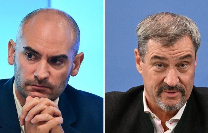 Danyal Bayaz (links) unterstellt, dass Markus Söder (rechts) kein echtes Interesse an Basketball hat.<span class='image-autor'>Foto: dpa/Collage StZN</span>