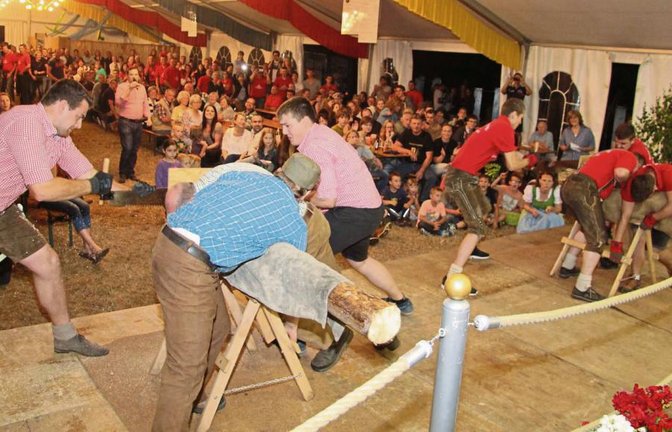 Eine tolle Stimmung begleitete die Sägeduelle beim Inselfest in Oberriexingen.  Fotos: Gergen
