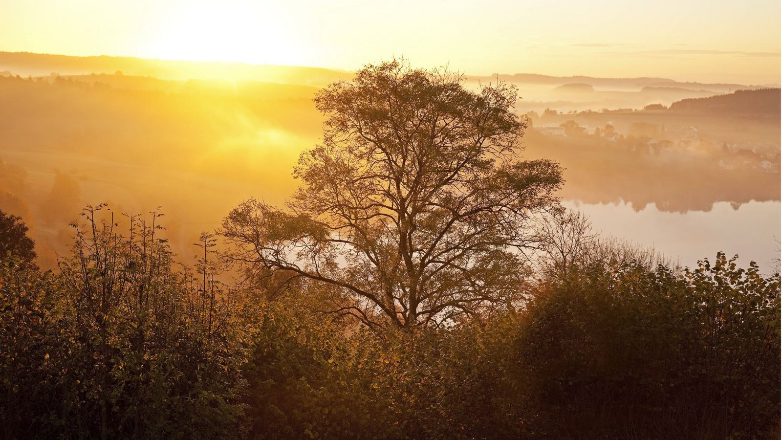 Schalkenmehrer Maar nahe Daun in der Vulkaneifel im Herbst bei Sonnenaufgang.Foto: Imag/Zoonar Schalkenmehrer Maar nahe Daun in der Vulkaneifel im Herbst bei Sonnenaufgang.Foto: Imag/Zoonar