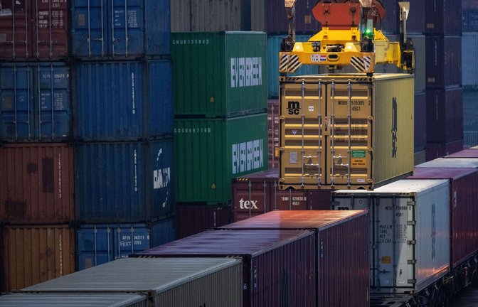 Container werden am Hafen Stuttgart umgeladen.<span class='image-autor'>Foto: Marijan Murat/dpa</span>