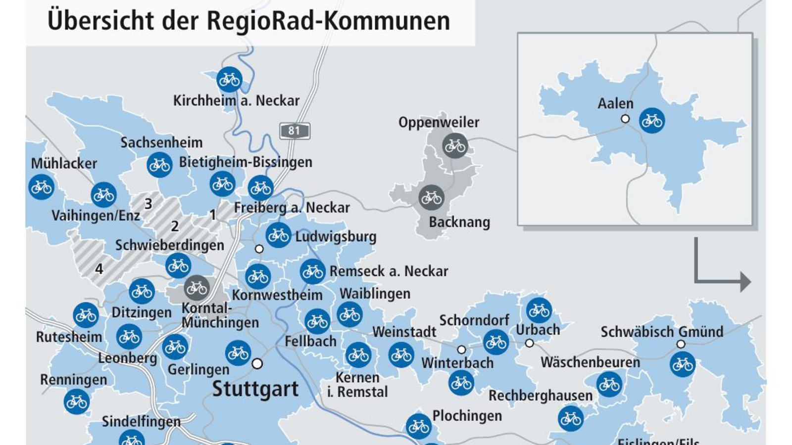 Das Regiorad-Angebot gibt es bereits in vielen Orten rund um Stuttgart. Nun spielt Eberdingen mit dem Gedanken, eine oder mehrere entsprechende Stationen zu sich in die Dreiergemeinde zu holen.  Grafik: Regiorad Stuttgart