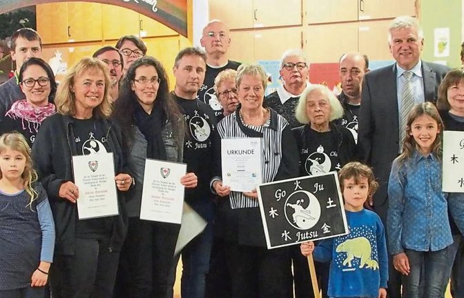 Großer Bahnhof zur Übergabe des Prädikats Pluspunkt Gesundheit bei der Goju Jutsu Union Vaihingen Foto: privat
