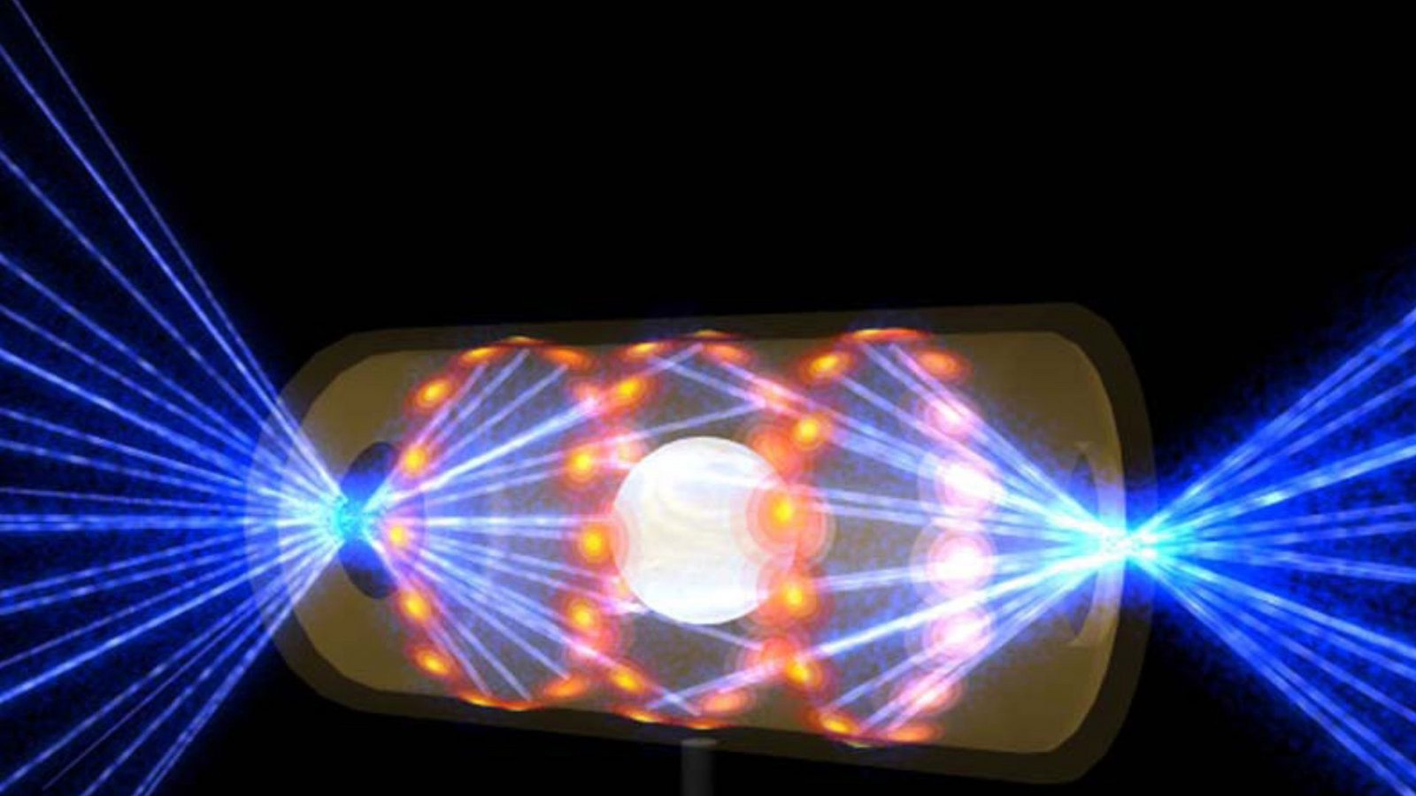 Diese Illustration zeigt ein NIF-Target-Pellet in einer Hohlraumkapsel mit Laserstrahlen, die durch Öffnungen an beiden Enden eintreten. Die Strahlen komprimieren und erhitzen das Target auf die Bedingungen, die für die Kernfusion erforderlich sind.Foto: dpa/ratoty Diese Illustration zeigt ein NIF-Target-Pellet in einer Hohlraumkapsel mit Laserstrahlen, die durch Öffnungen an beiden Enden eintreten. Die Strahlen komprimieren und erhitzen das Target auf die Bedingungen, die für die Kernfusion erforderlich sind.Foto: dpa/ratoty