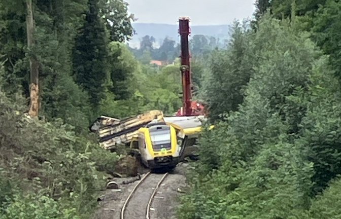 Die Bergung des Regionalexpress auf der Strecke bei Riedlingen hat am Montagnachmittag begonnen.<span class='image-autor'>Foto: StZN</span>