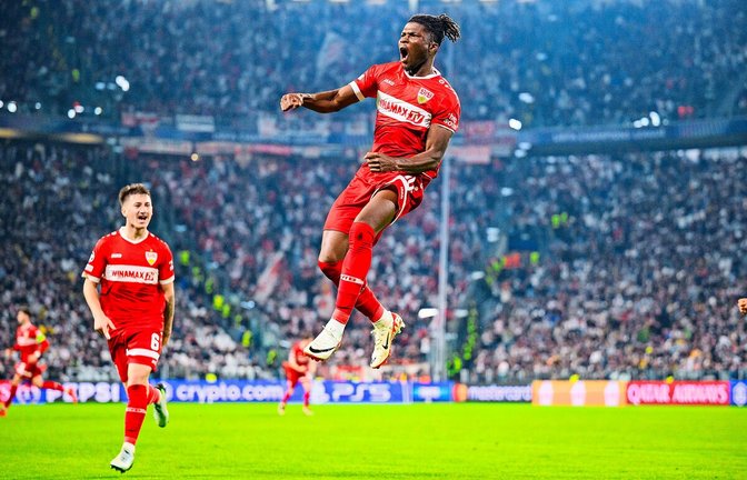 Positive Italien-Erfahrung: Hoch hinaus ist es im Oktober 2024 gegangen, als El Bilal Touré in Turin das späte Siegtor für den VfB Stuttgart erzielte.<span class='image-autor'>Foto: dpa</span>