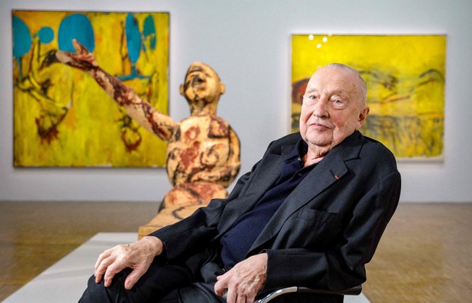 Georg Baselitz, 2021, bei einer Ausstellung in Paris.<span class='image-autor'>Foto: AFP/Geoffrey van der Hasselt</span>